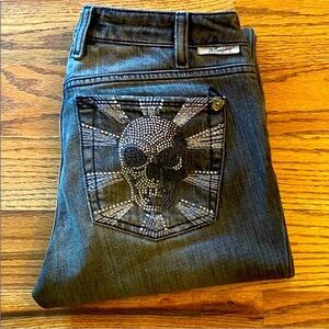 J & Company "Born in California" Gray Skinny Jeans Skulls, Size 28